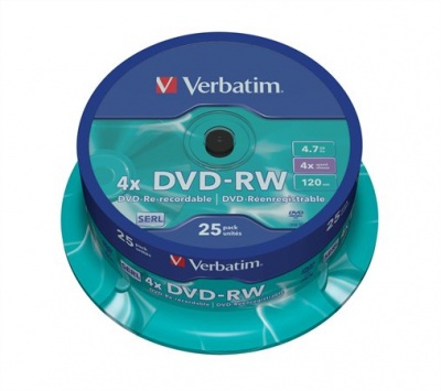 DVD-RW lemez, újraírható, 4,7GB, 4x, 25 db, hengeren, VERBATIM