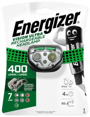 Fejlámpa, 4 LED, beépített akku, ENERGIZER "Vision Ultra"