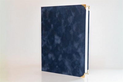 Oklevéltartó, A4, exkluzív, plüss, 4 fém sarokkal, kék