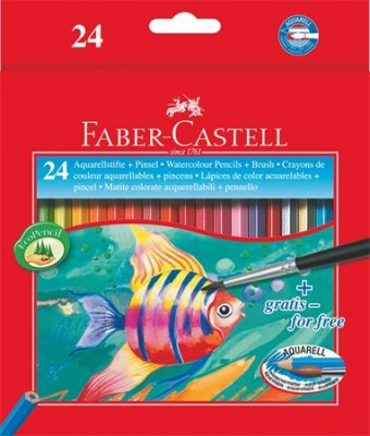 Akvarell ceruza készlet, hatszögletű, ecsettel, FABER-CASTELL, 24 különböző szín