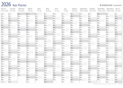 Éves tervezőtábla, törölhető, angol nyelvű, 84x60 cm, STAEDTLER "Lumocolor® 641 YP", 2026